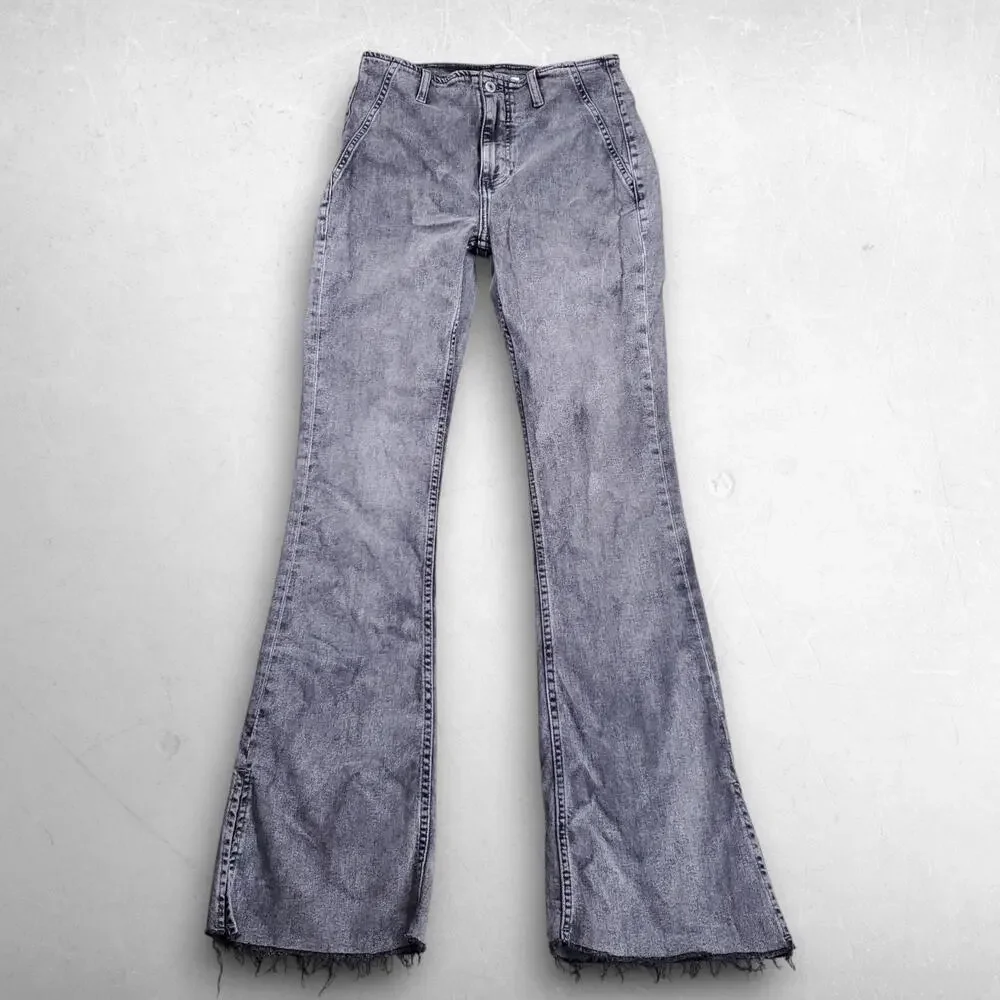 We The Free Level Up Slit Bootcut Jeans Women 29 Gray Mid Rise Frayed Hem Boho